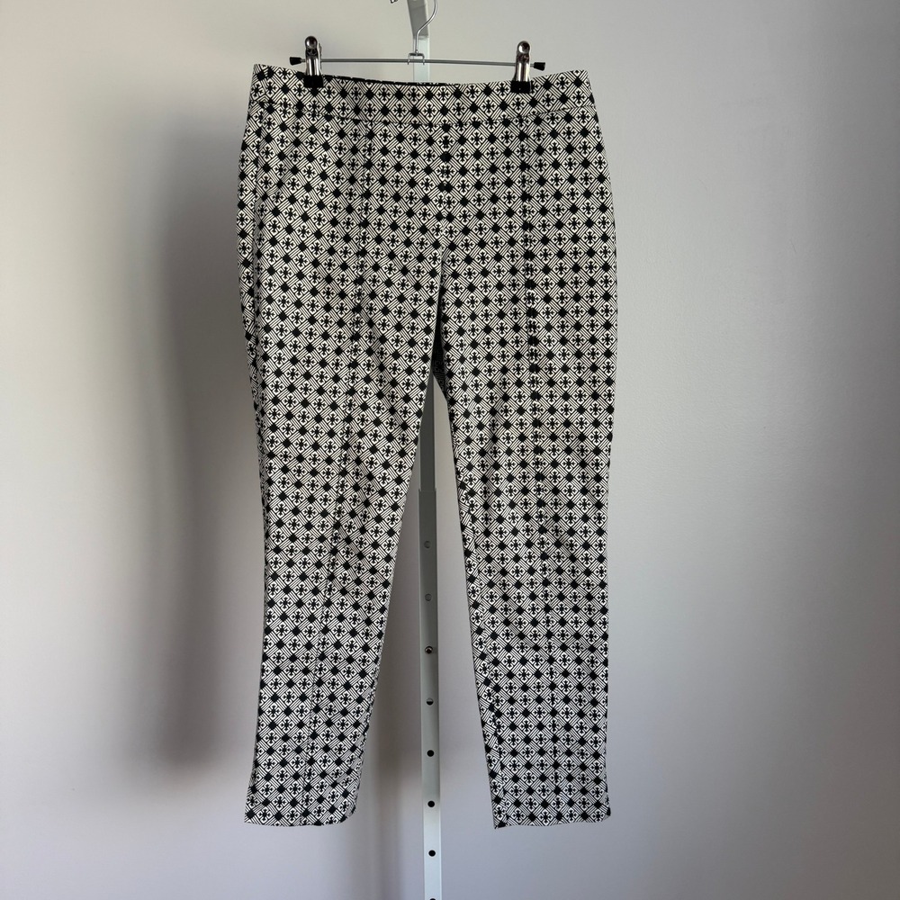 Tory‎ Burch Pants Womens Size 4 Black White Geometric Print Ankle Casual Career